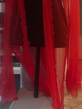 SHEIN Red Sheer Lace Robe with Floral Trim